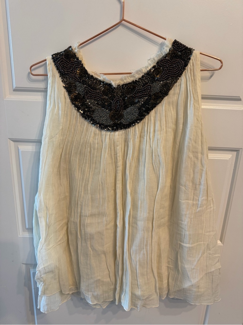 Ecote Cream Sleeveless Top with Black Beaded Yoke